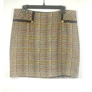 Trina Turk Ono Multicolor Tweed Lined Skirt Black Cream Orange Green Size 10